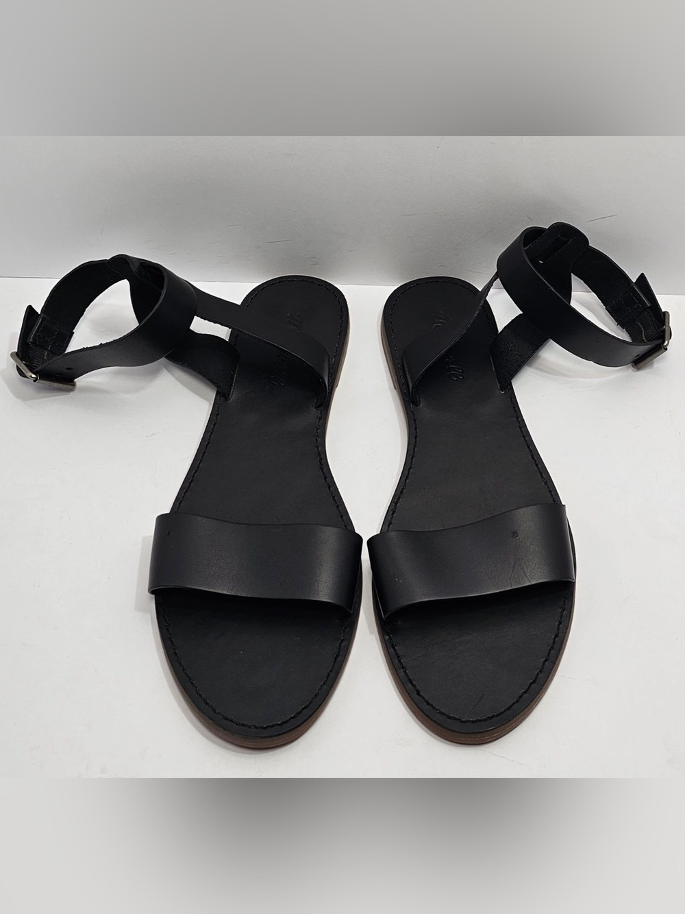 ✨ Madewell The Boardwalk Ankle-Strap Leather Sandals Black Size 9 👡